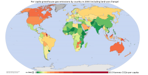 Emissioni gas serra per persona registrate nel 2000