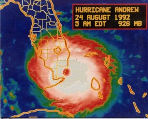 Vista dell'uragano Andrew